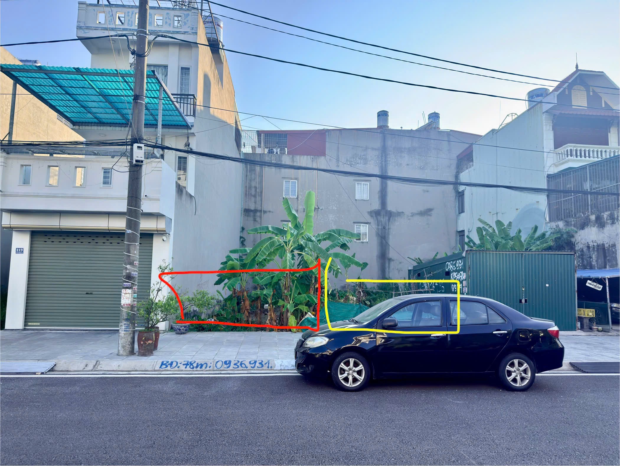 Lô đất 78,27m2 tại khu Võ Nguyên Giáp, quận Lê Chân, Hải Phòng nhìn từ mặt đường, phần đất bán được khoanh đỏ